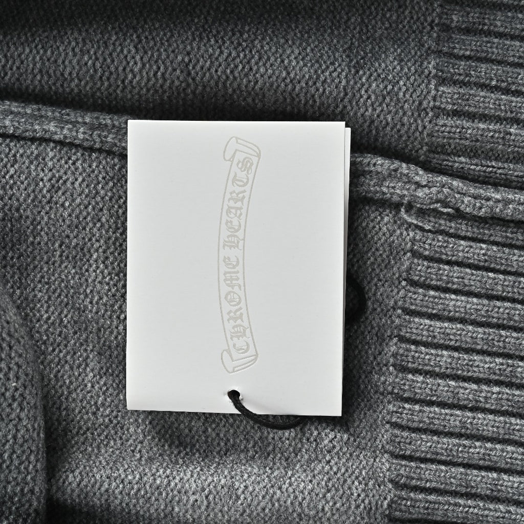 Chrome Hearts Cross Leather-Patch Intarsia Crewneck Sweater | Grey