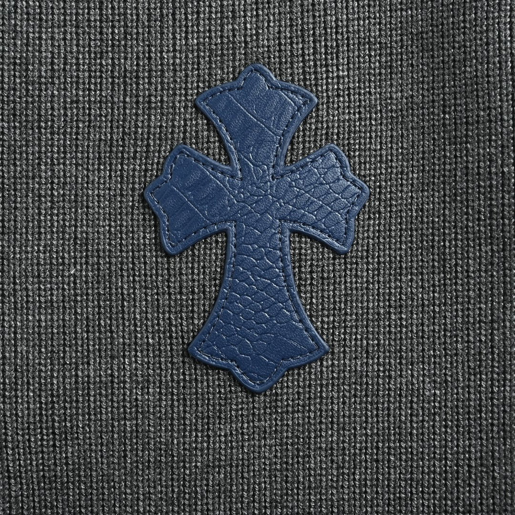 Chrome Hearts Blue Cross Leather-Patch Ribbed Zip Jacket | Charcoal
