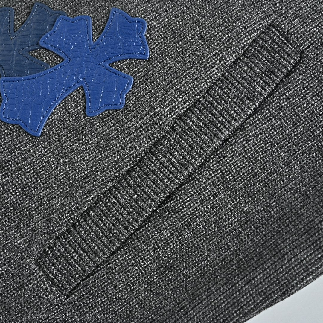 Chrome Hearts Blue Cross Leather-Patch Ribbed Zip Jacket | Charcoal
