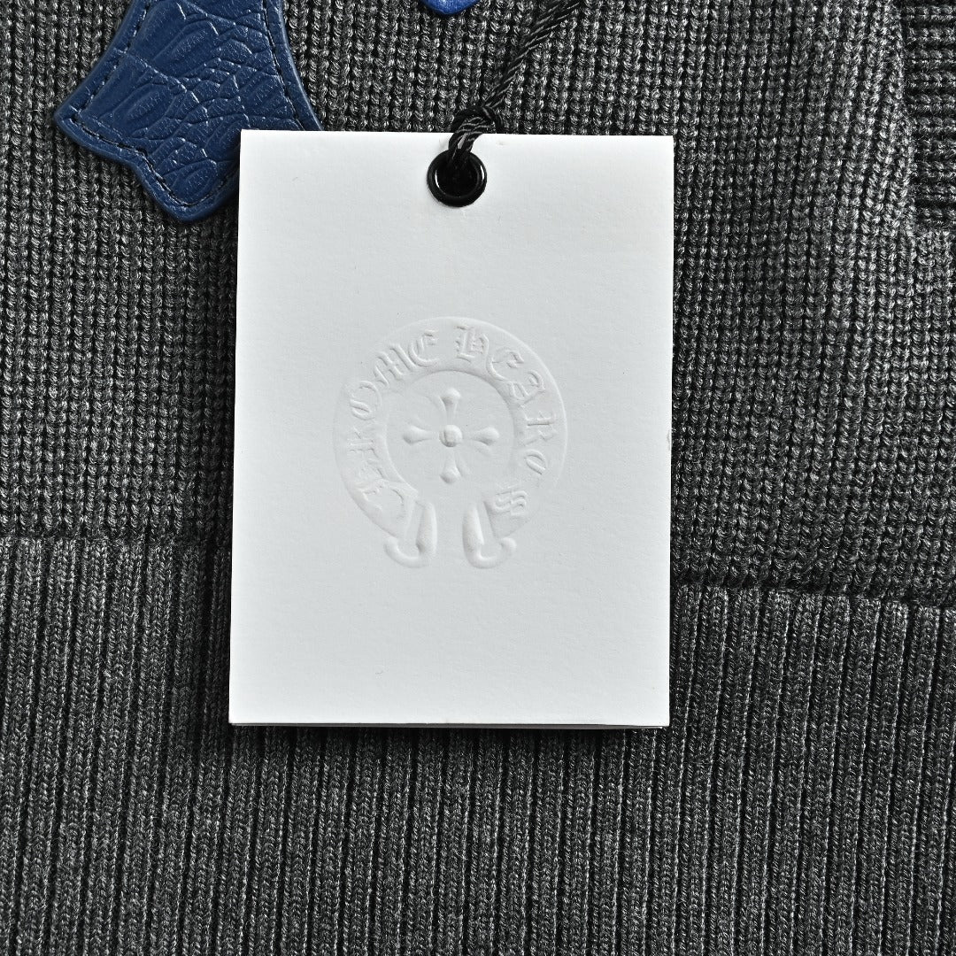 Chrome Hearts Blue Cross Leather-Patch Ribbed Zip Jacket | Charcoal