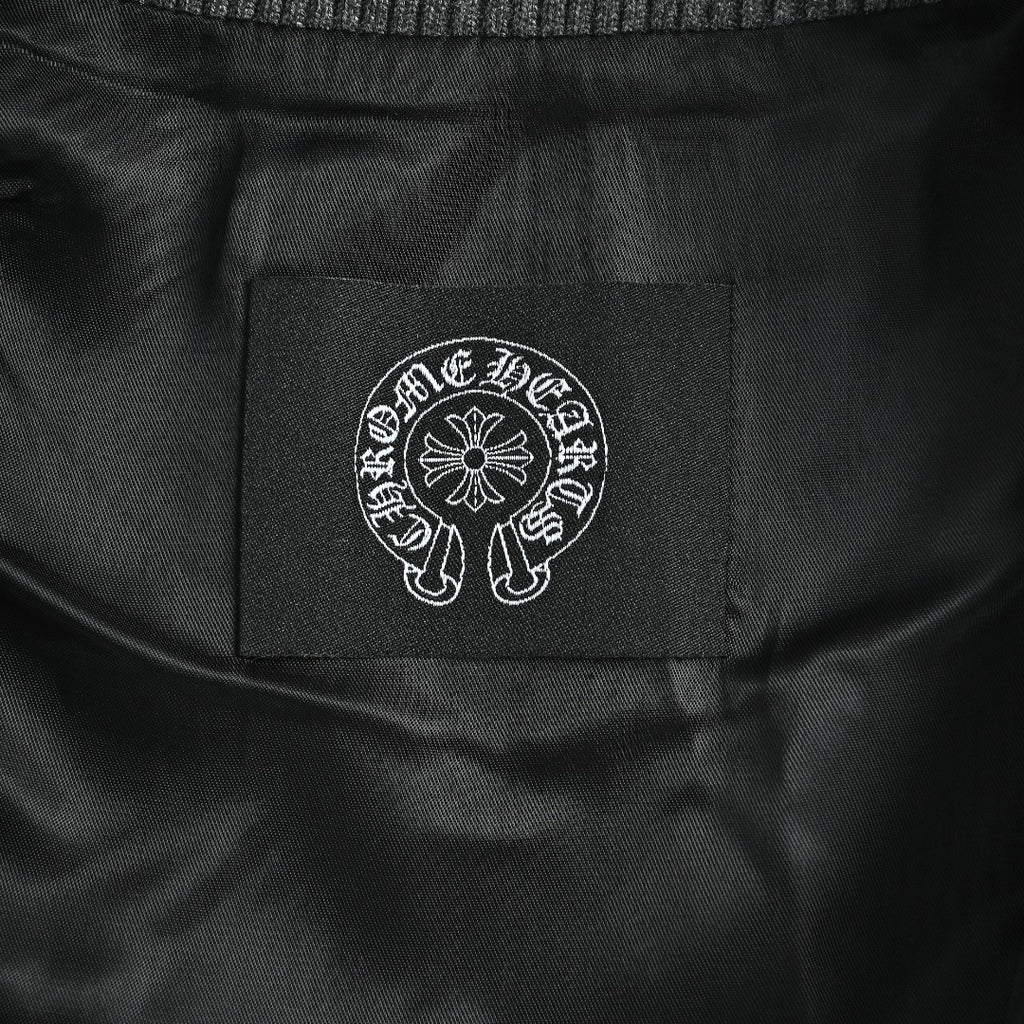 Chrome Hearts Blue Cross Leather-Patch Ribbed Zip Jacket | Charcoal