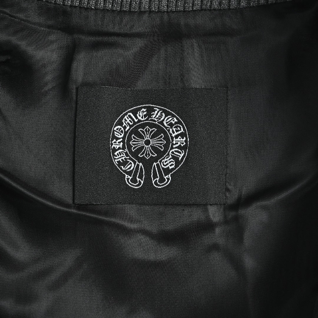 Chrome Hearts Blue Cross Leather-Patch Ribbed Zip Jacket | Charcoal