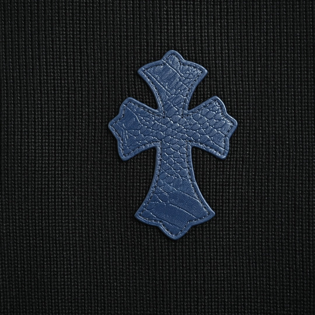 Chrome Hearts Blue Cross Leather-Patch Ribbed Zip Jacket | Black