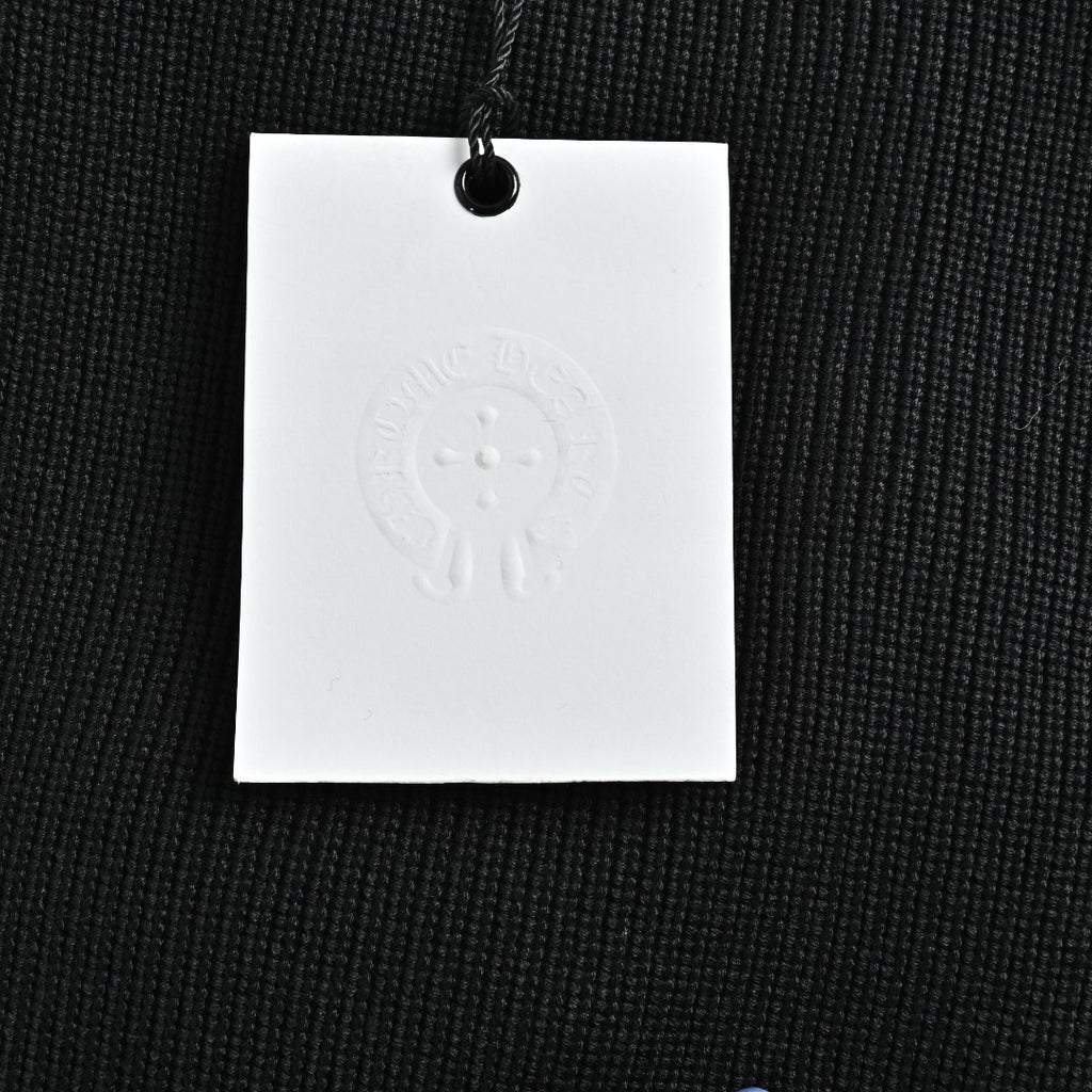 Chrome Hearts Blue Cross Leather-Patch Ribbed Zip Jacket | Black