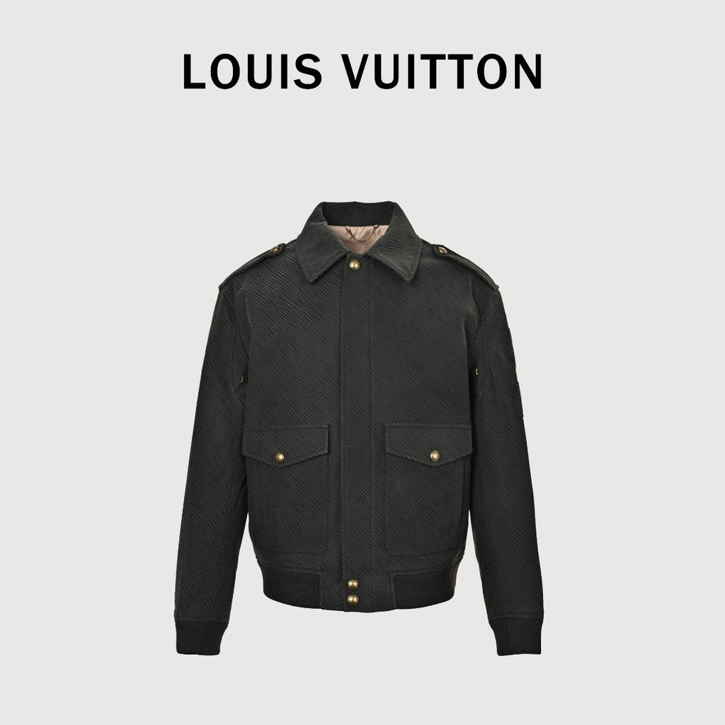 Louis Vuitton Twill-Textured Epaulette Jacket with Gold-Tone Buttons | Black