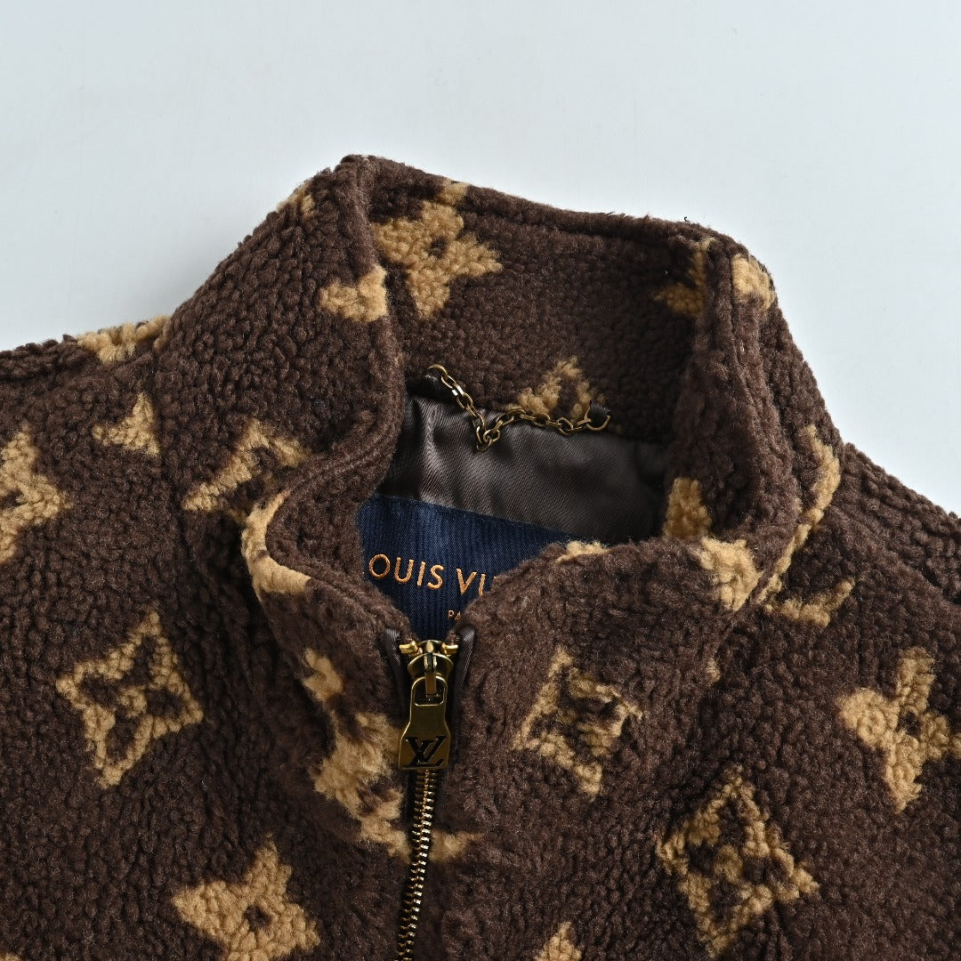 Louis Vuitton Monogram Teddy Fleece Zip Jacket | Dark Brown