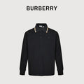 Burberry Check-Collar Long-Sleeve Piqué Polo Shirt | Black