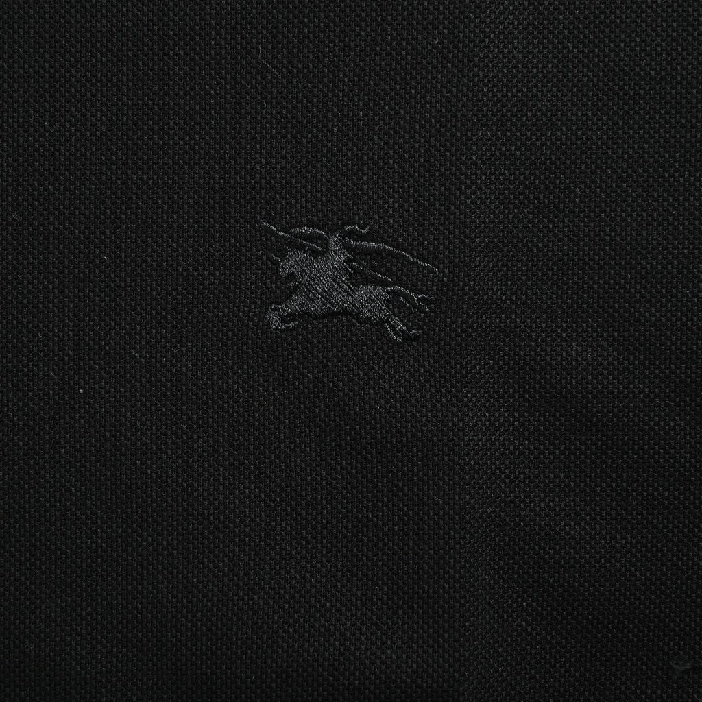 Burberry Check-Collar Long-Sleeve Piqué Polo Shirt | Black