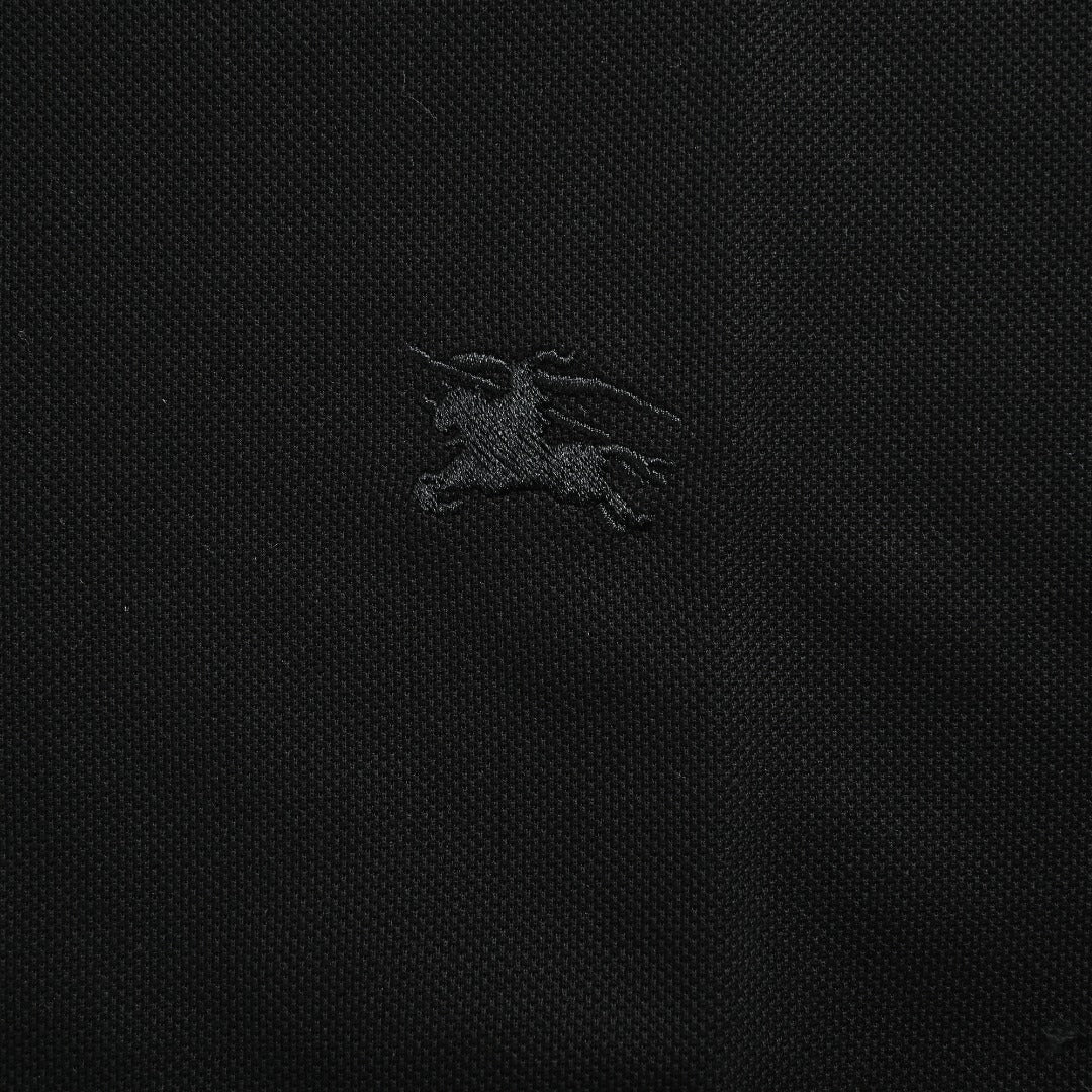 Burberry Check-Collar Long-Sleeve Piqué Polo Shirt | Black