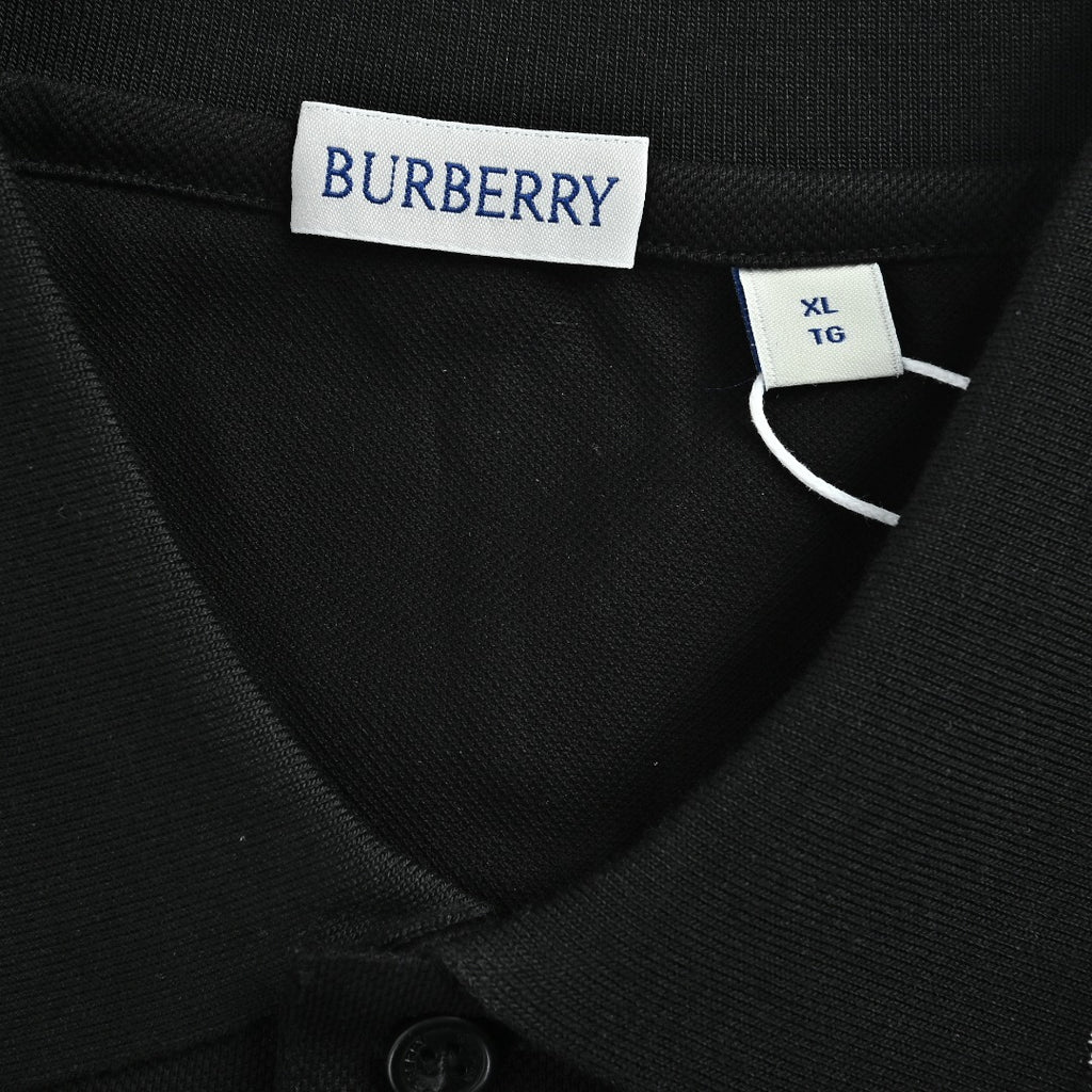 Burberry Check-Collar Long-Sleeve Piqué Polo Shirt | Black