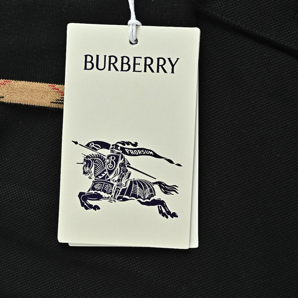 Burberry Check-Collar Long-Sleeve Piqué Polo Shirt | Black