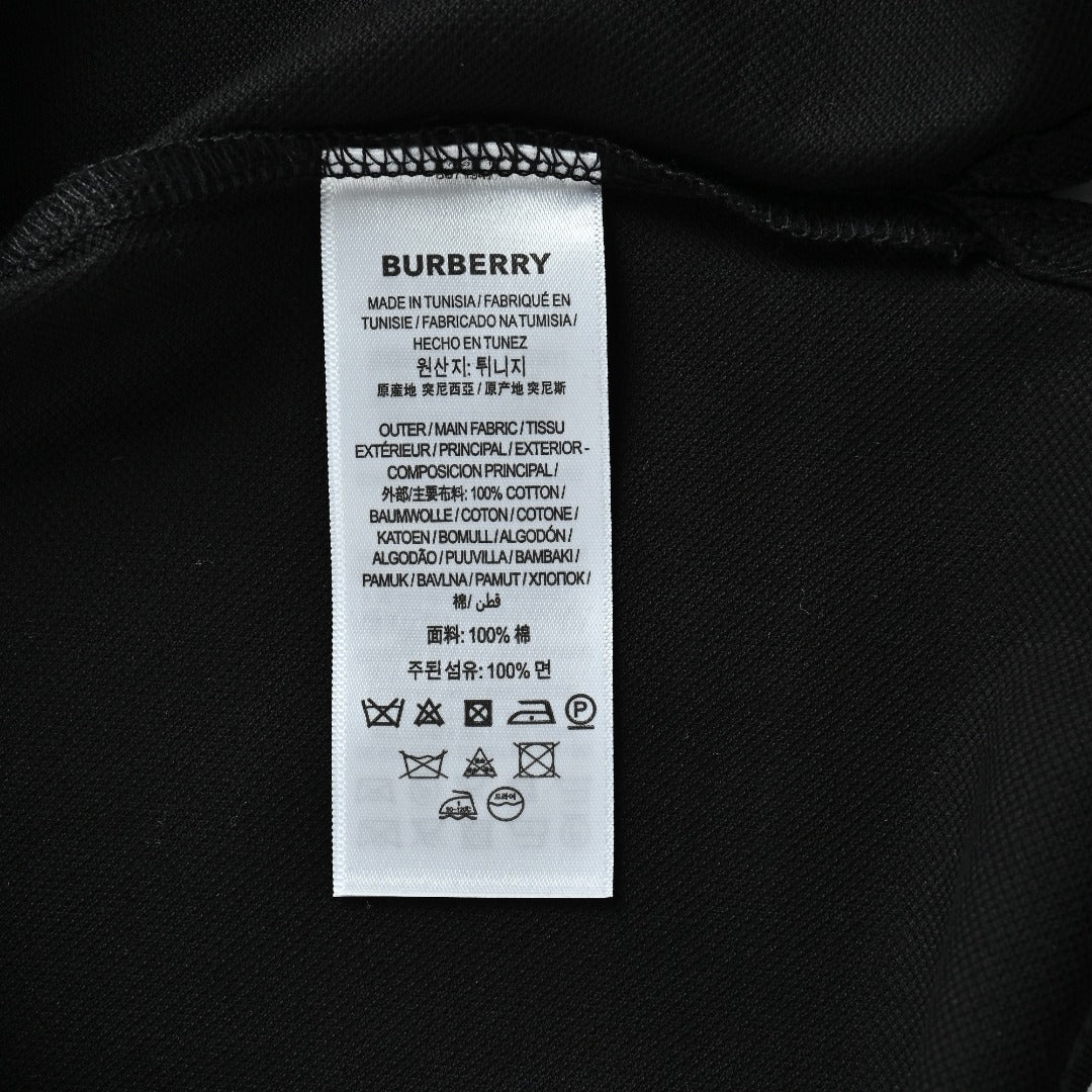 Burberry Check-Collar Long-Sleeve Piqué Polo Shirt | Black
