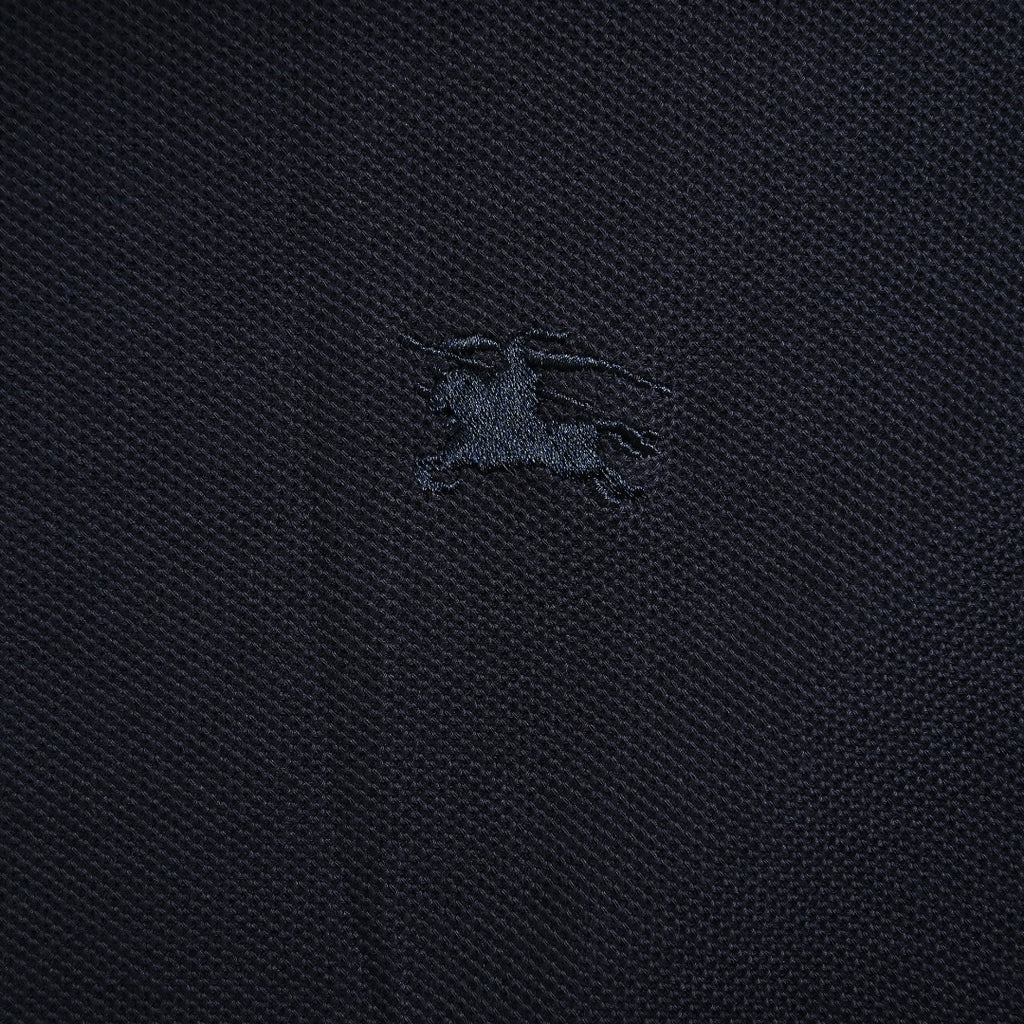 Burberry Check-Collar Long-Sleeve Piqué Polo Shirt | Navy
