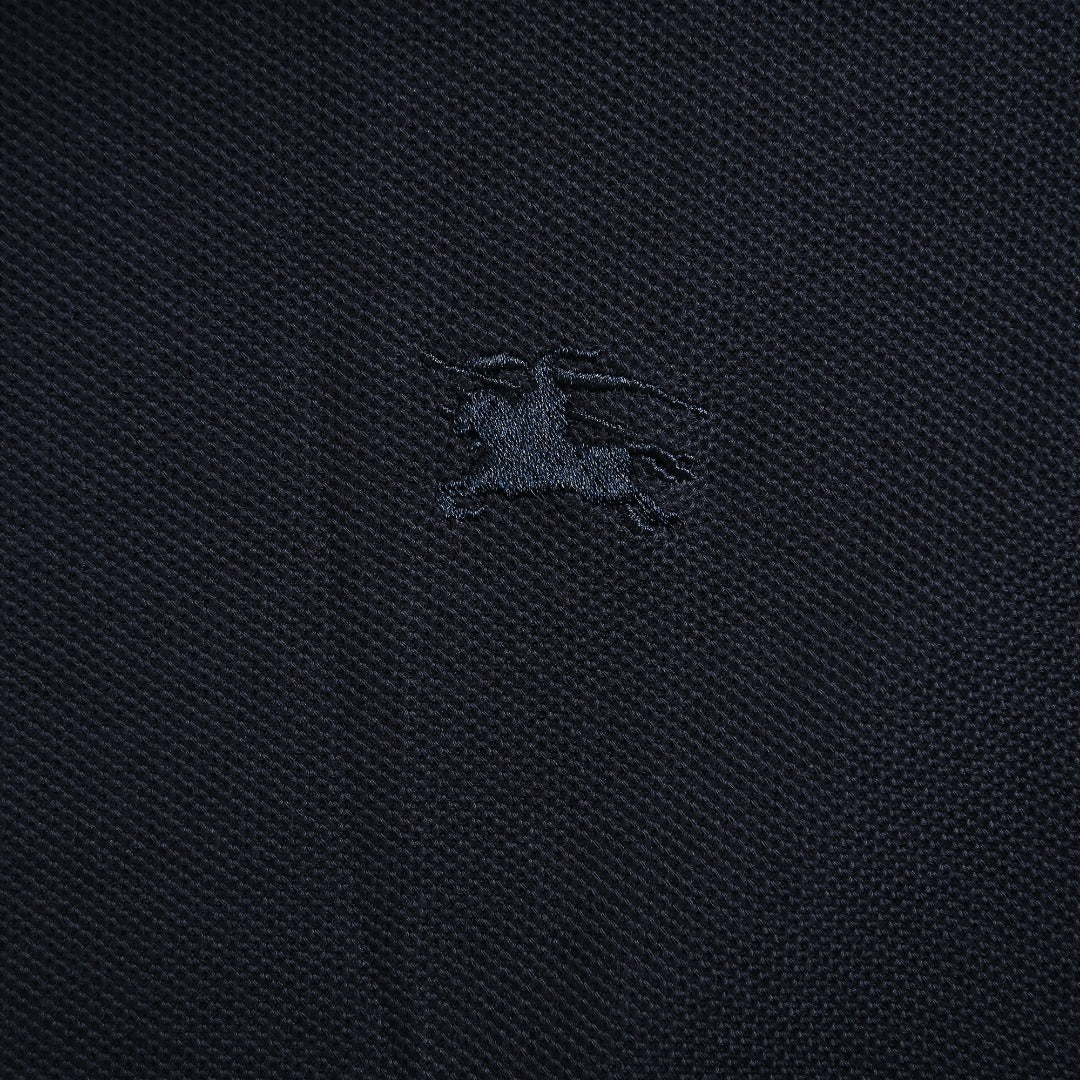 Burberry Check-Collar Long-Sleeve Piqué Polo Shirt | Navy
