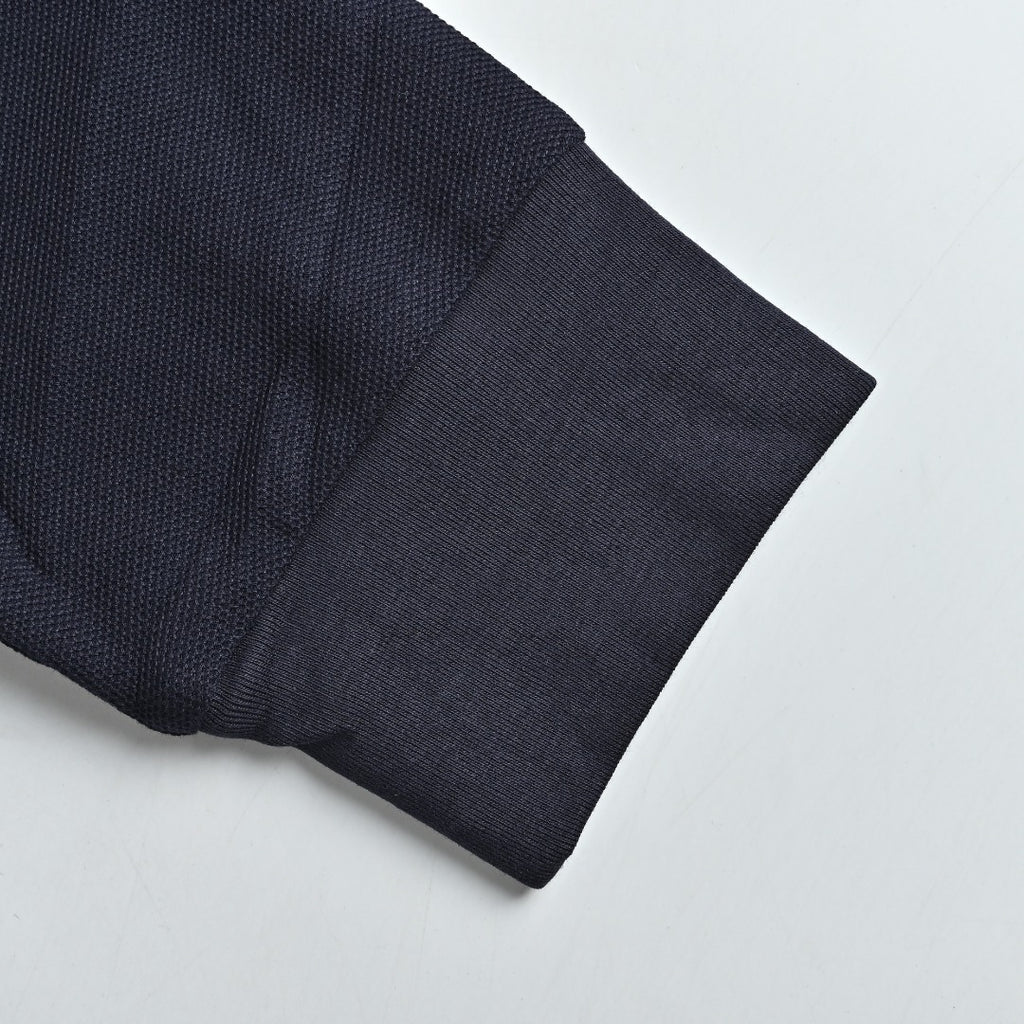 Burberry Check-Collar Long-Sleeve Piqué Polo Shirt | Navy