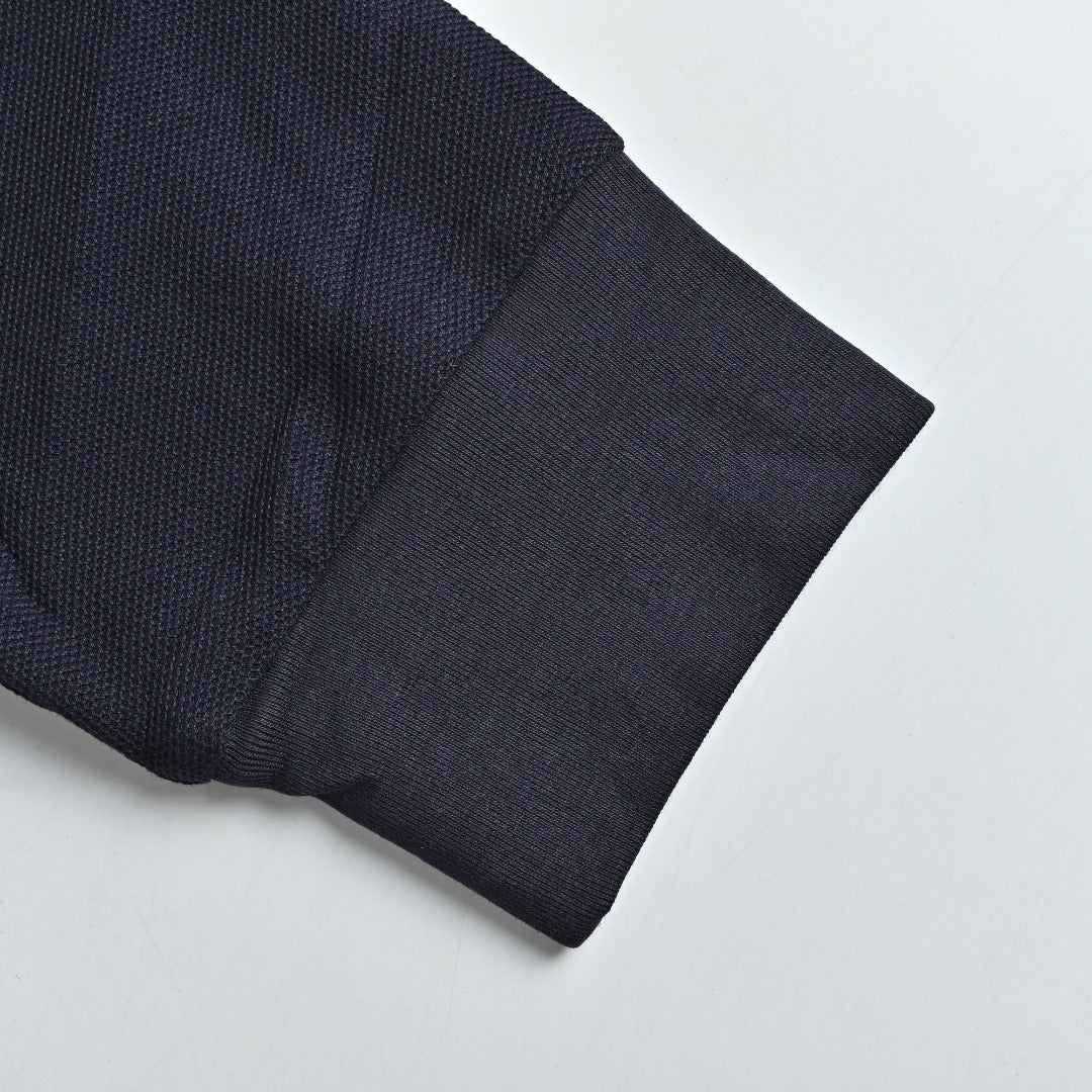 Burberry Check-Collar Long-Sleeve Piqué Polo Shirt | Navy