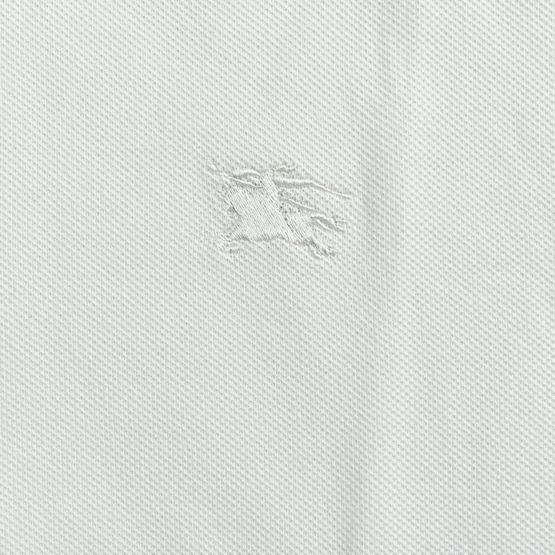 Burberry Check-Collar Long-Sleeve Piqué Polo Shirt | White