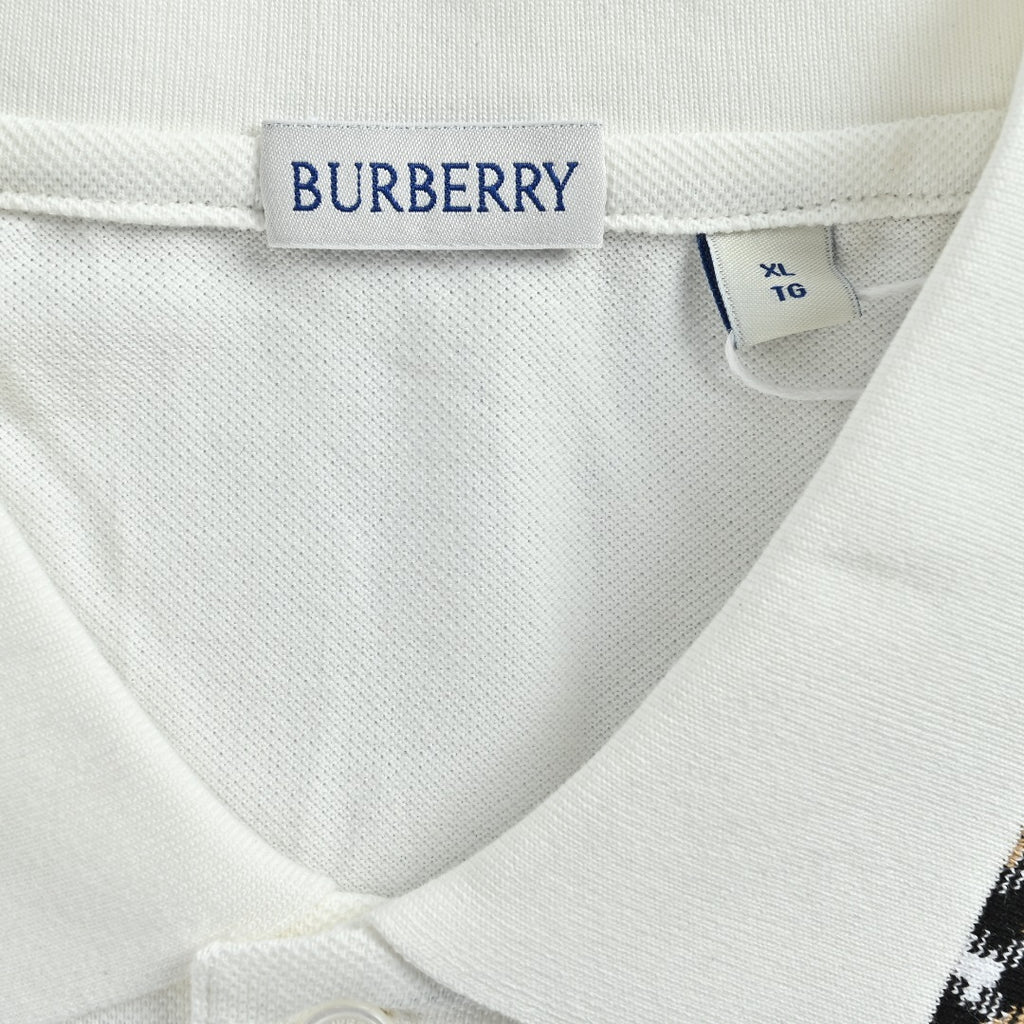 Burberry Check-Collar Long-Sleeve Piqué Polo Shirt | White