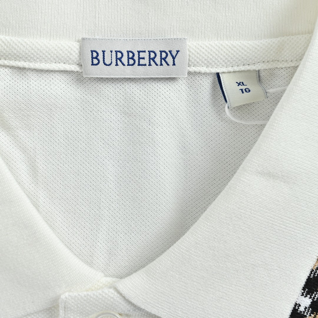 Burberry Check-Collar Long-Sleeve Piqué Polo Shirt | White