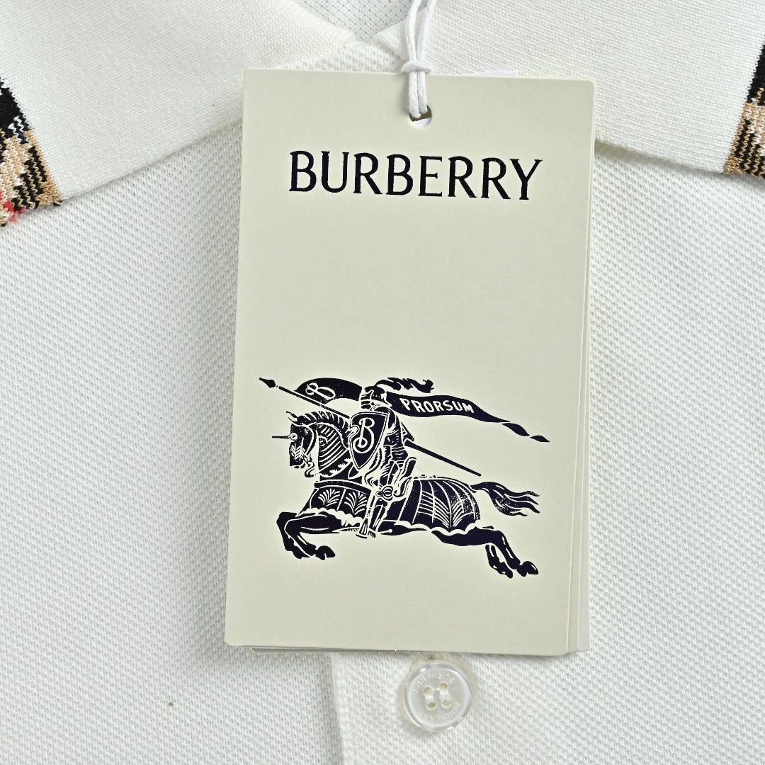 Burberry Check-Collar Long-Sleeve Piqué Polo Shirt | White