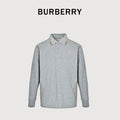 Burberry Check-Collar Long-Sleeve Piqué Polo Shirt | Light Grey