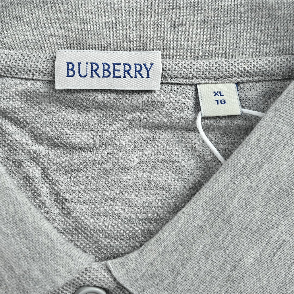 Burberry Check-Collar Long-Sleeve Piqué Polo Shirt | Light Grey