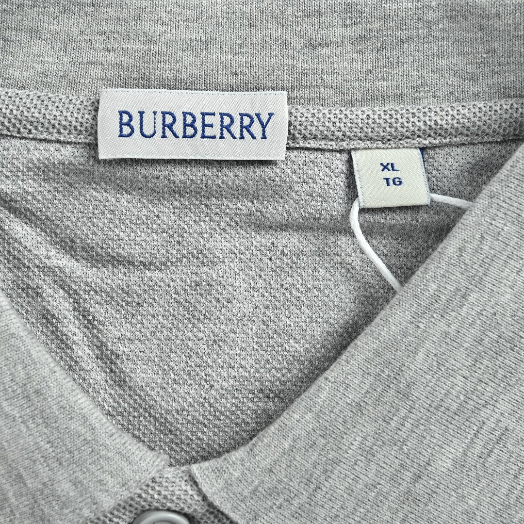 Burberry Check-Collar Long-Sleeve Piqué Polo Shirt | Light Grey