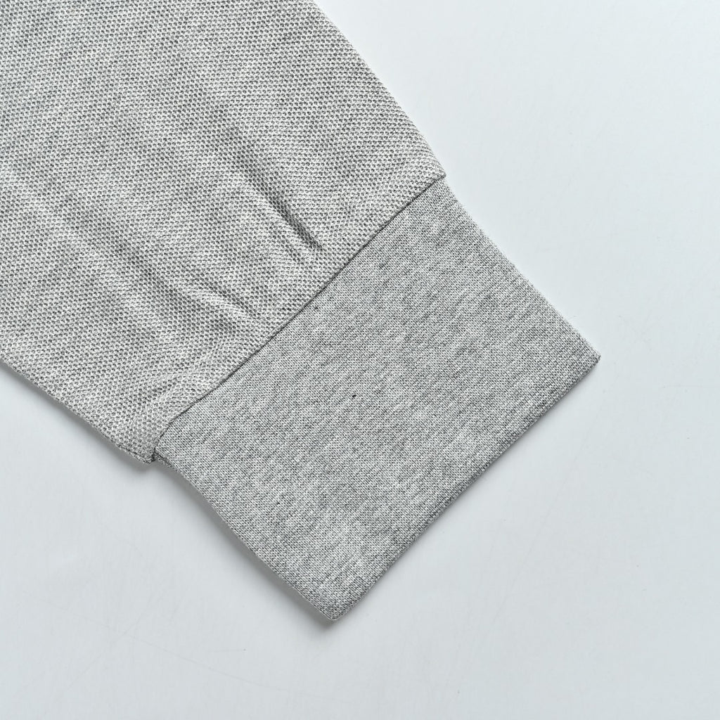 Burberry Check-Collar Long-Sleeve Piqué Polo Shirt | Light Grey