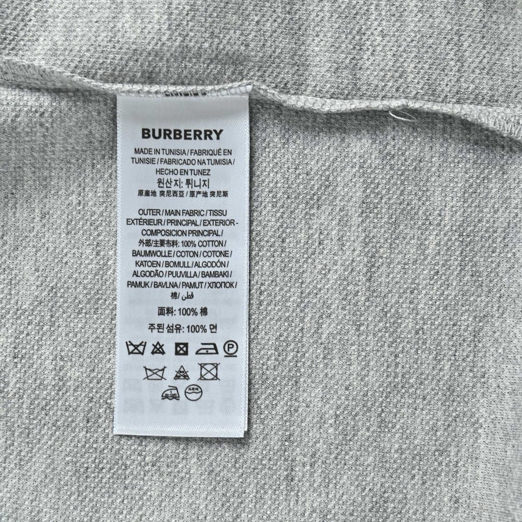 Burberry Check-Collar Long-Sleeve Piqué Polo Shirt | Light Grey