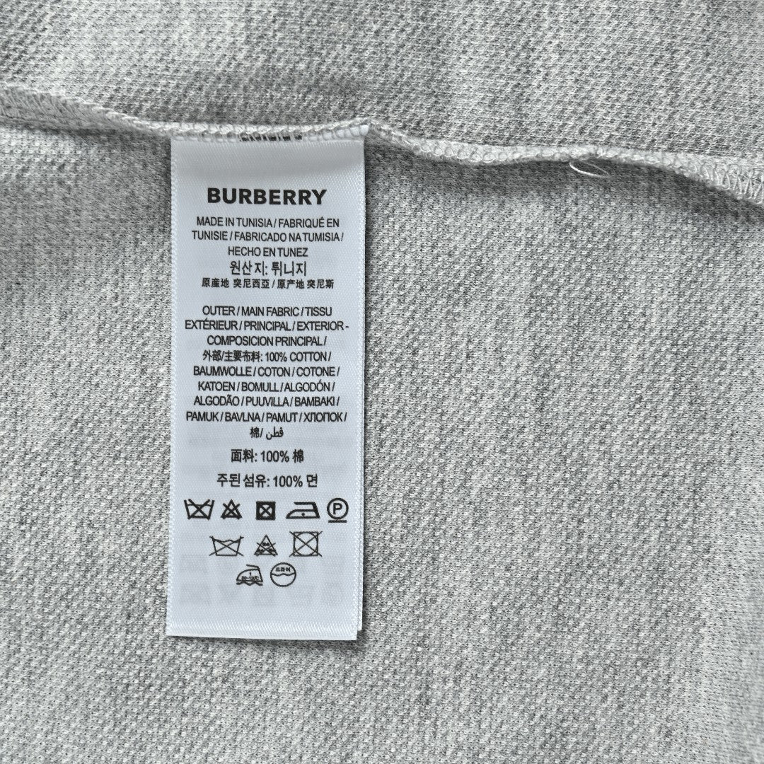 Burberry Check-Collar Long-Sleeve Piqué Polo Shirt | Light Grey