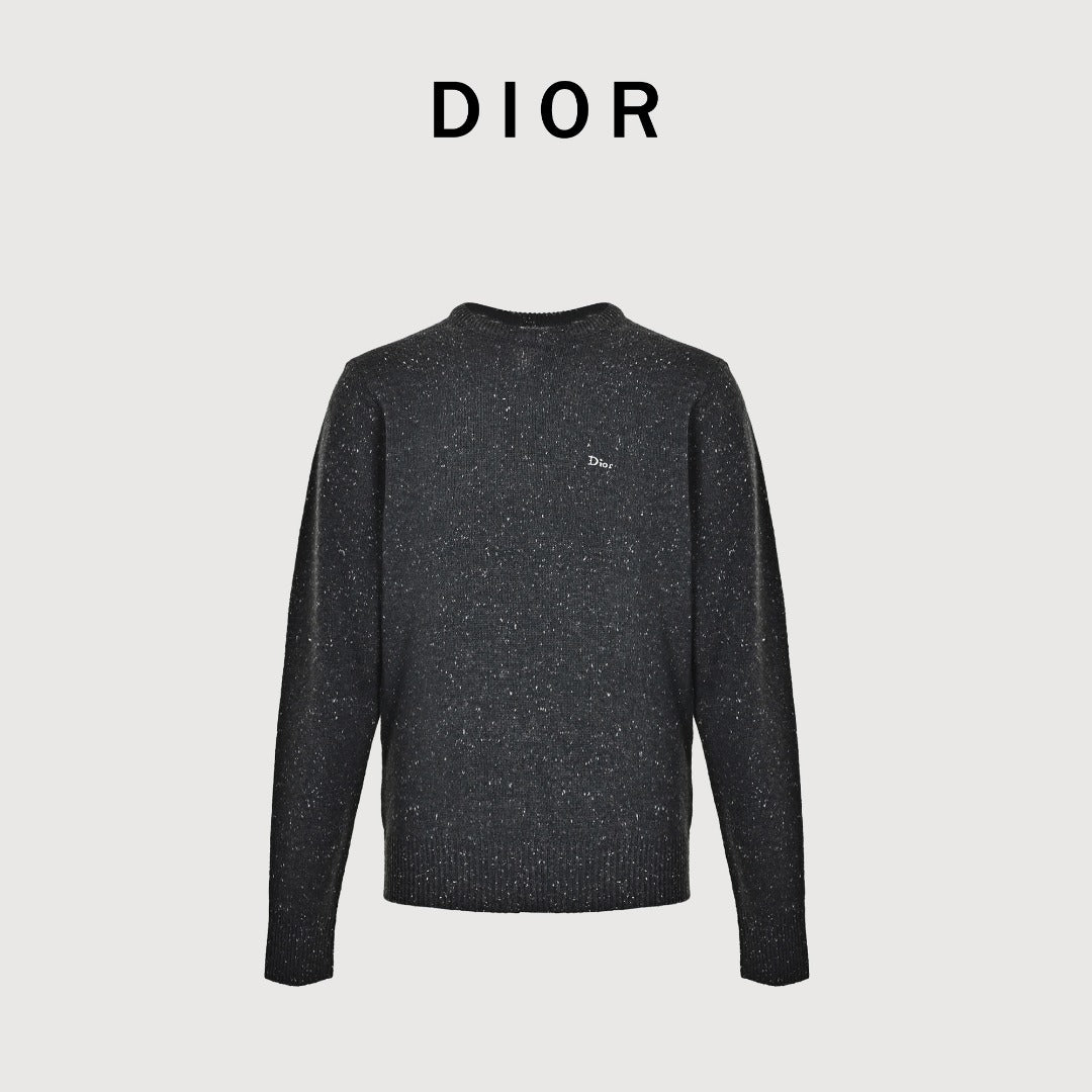 Dior CD-Embroidered Speckled Crewneck Sweater | Charcoal