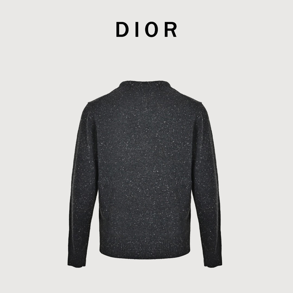 Dior CD-Embroidered Speckled Crewneck Sweater | Charcoal