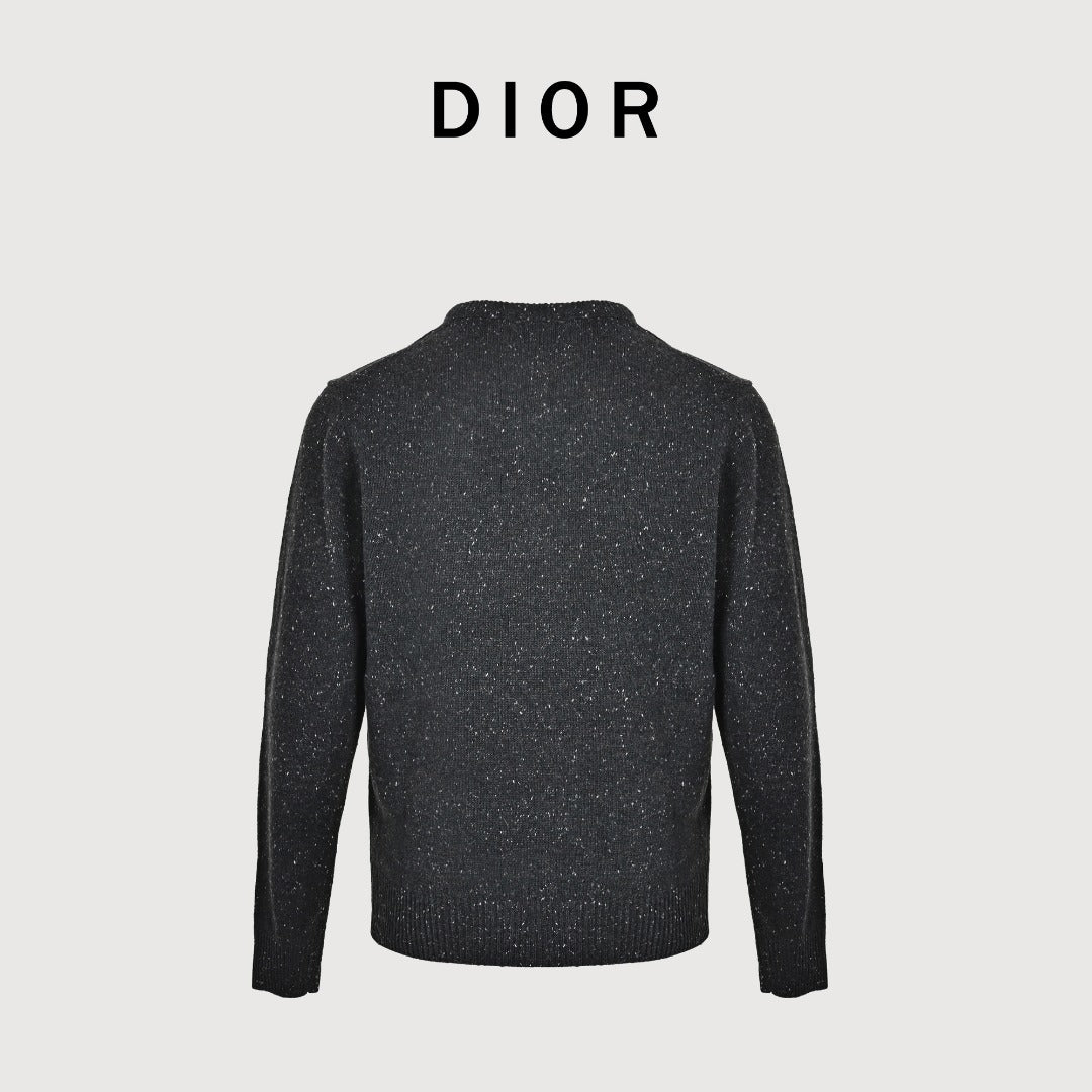 Dior CD-Embroidered Speckled Crewneck Sweater | Charcoal