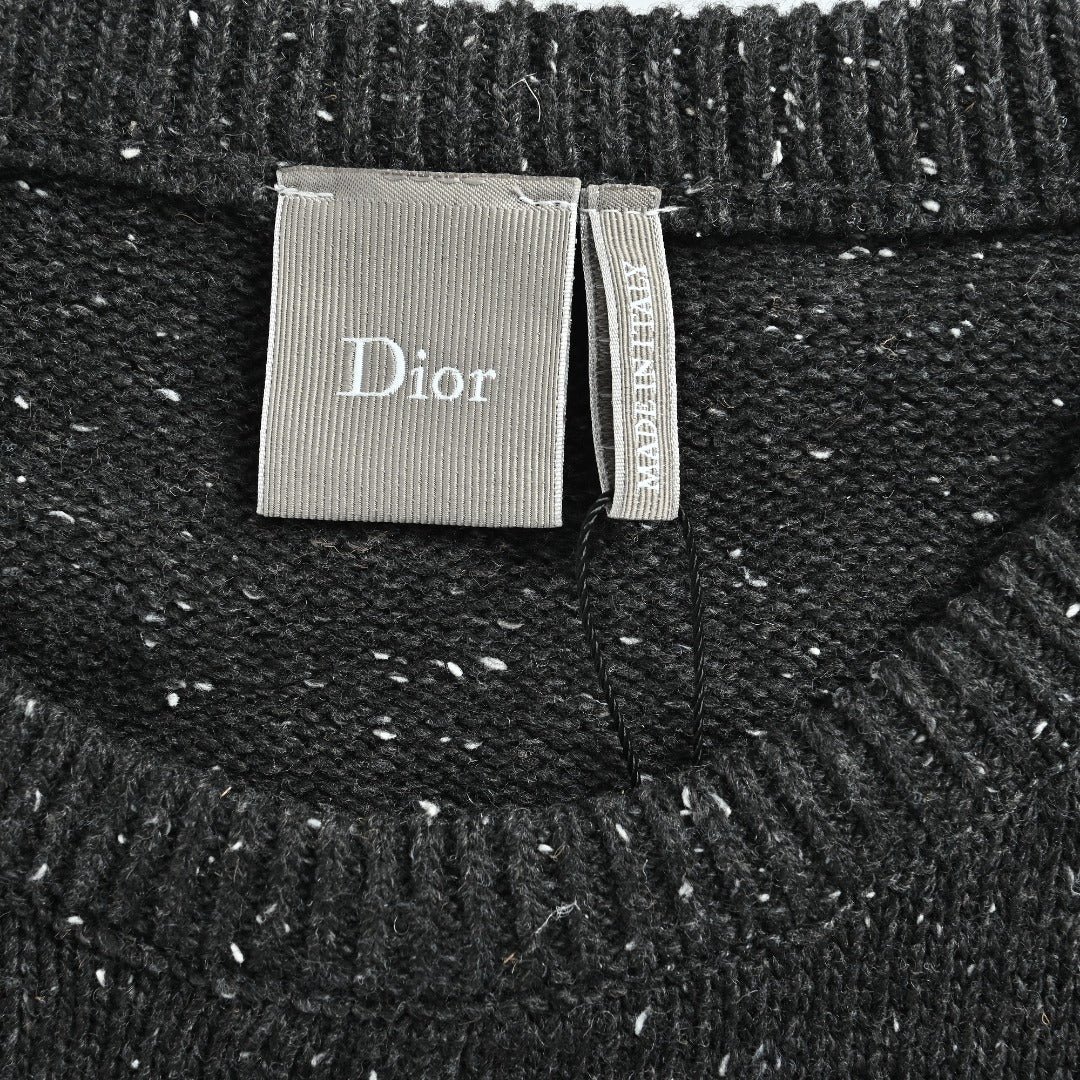 Dior CD-Embroidered Speckled Crewneck Sweater | Charcoal