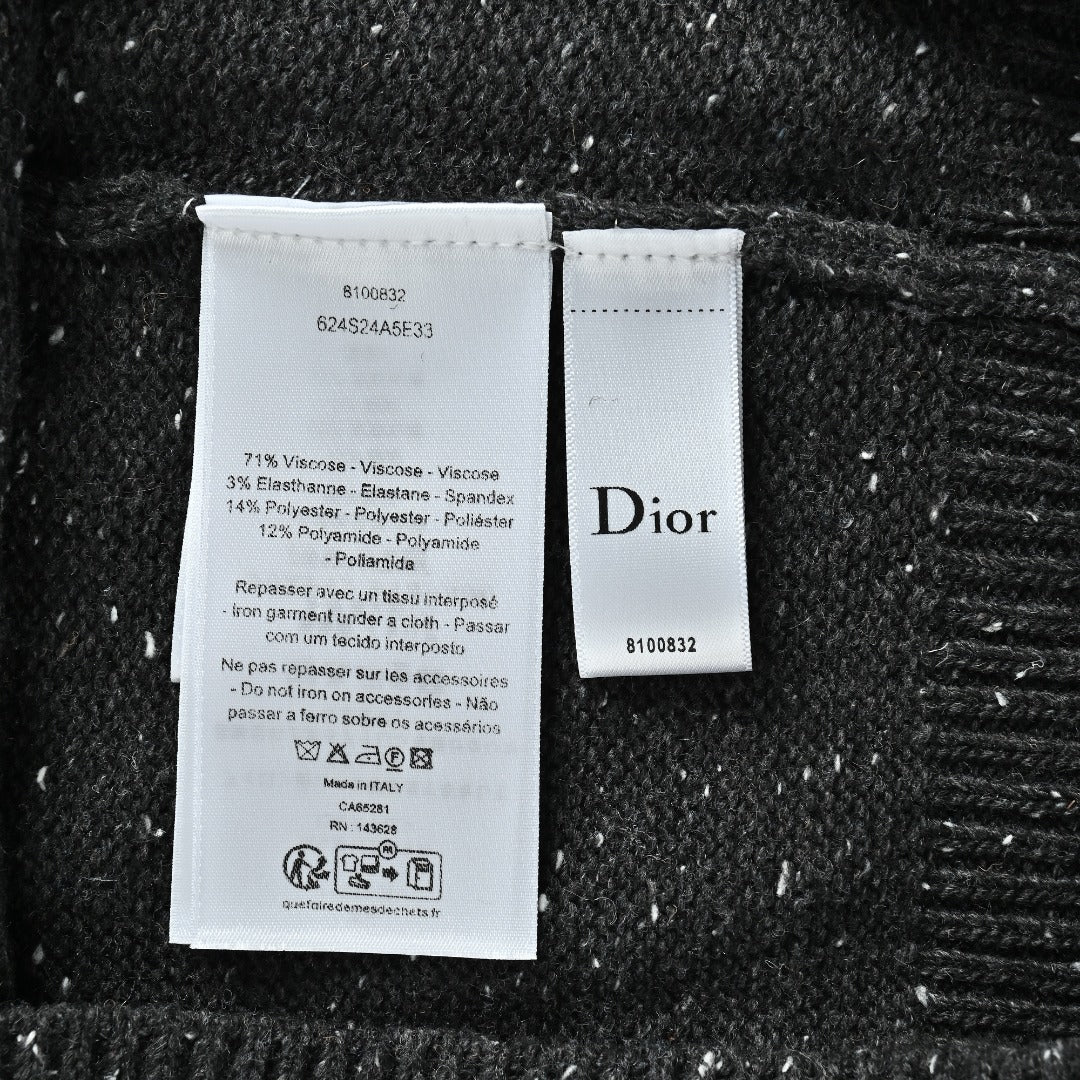 Dior CD-Embroidered Speckled Crewneck Sweater | Charcoal