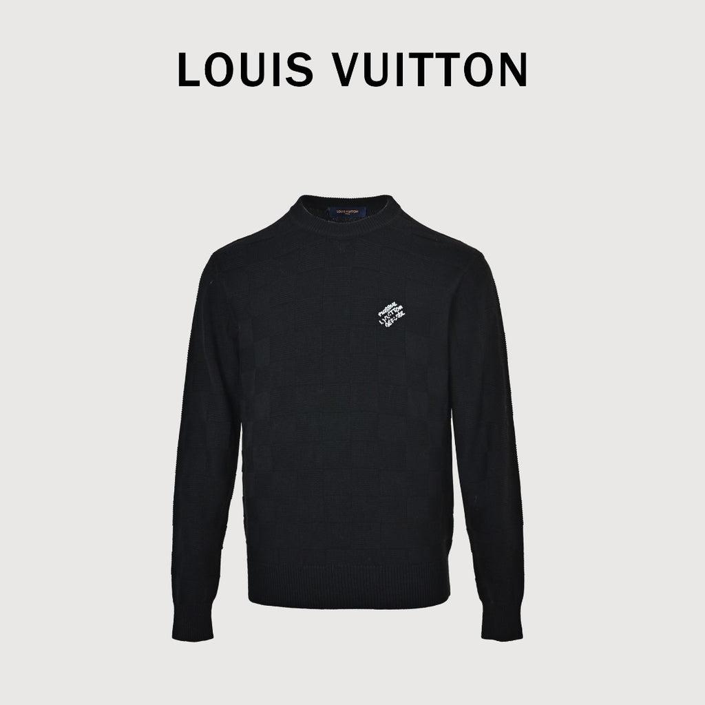 Louis Vuitton Checkerboard Bead-Embroidered Crewneck Sweater | Black