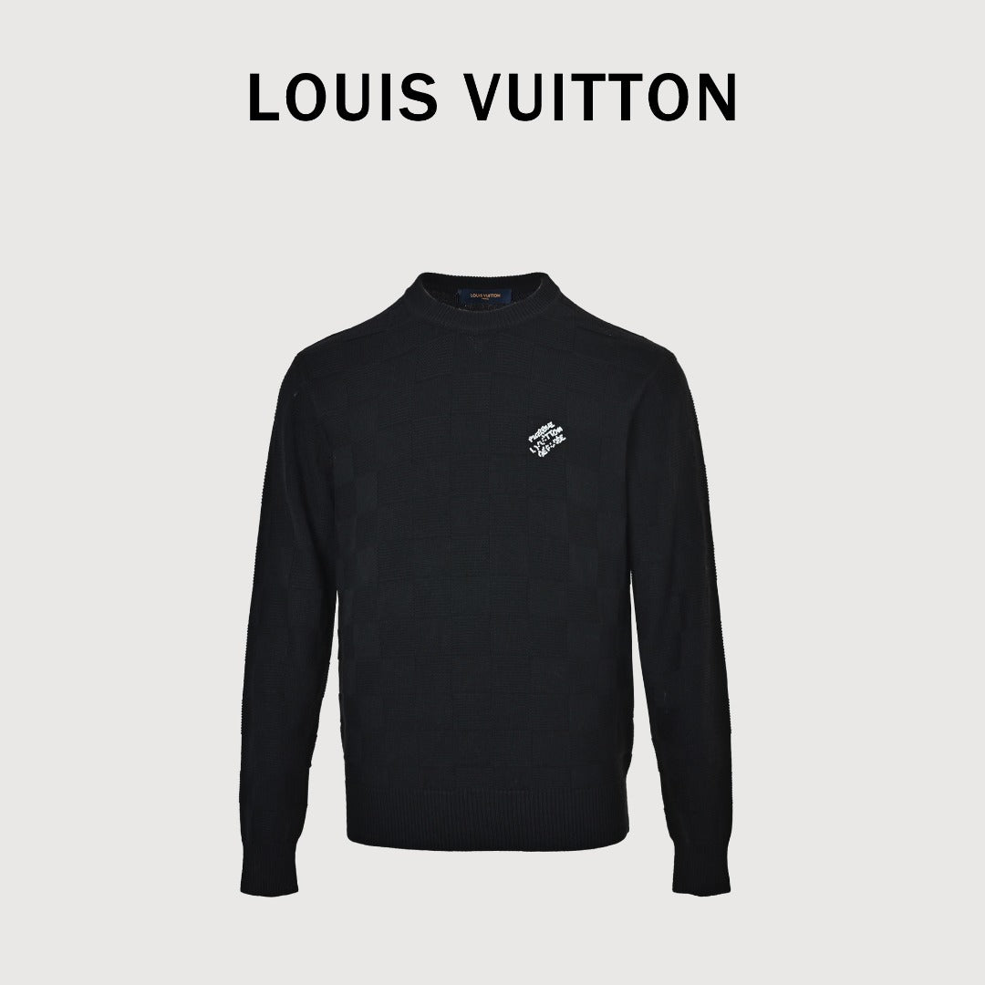 Louis Vuitton Checkerboard Bead-Embroidered Crewneck Sweater | Black