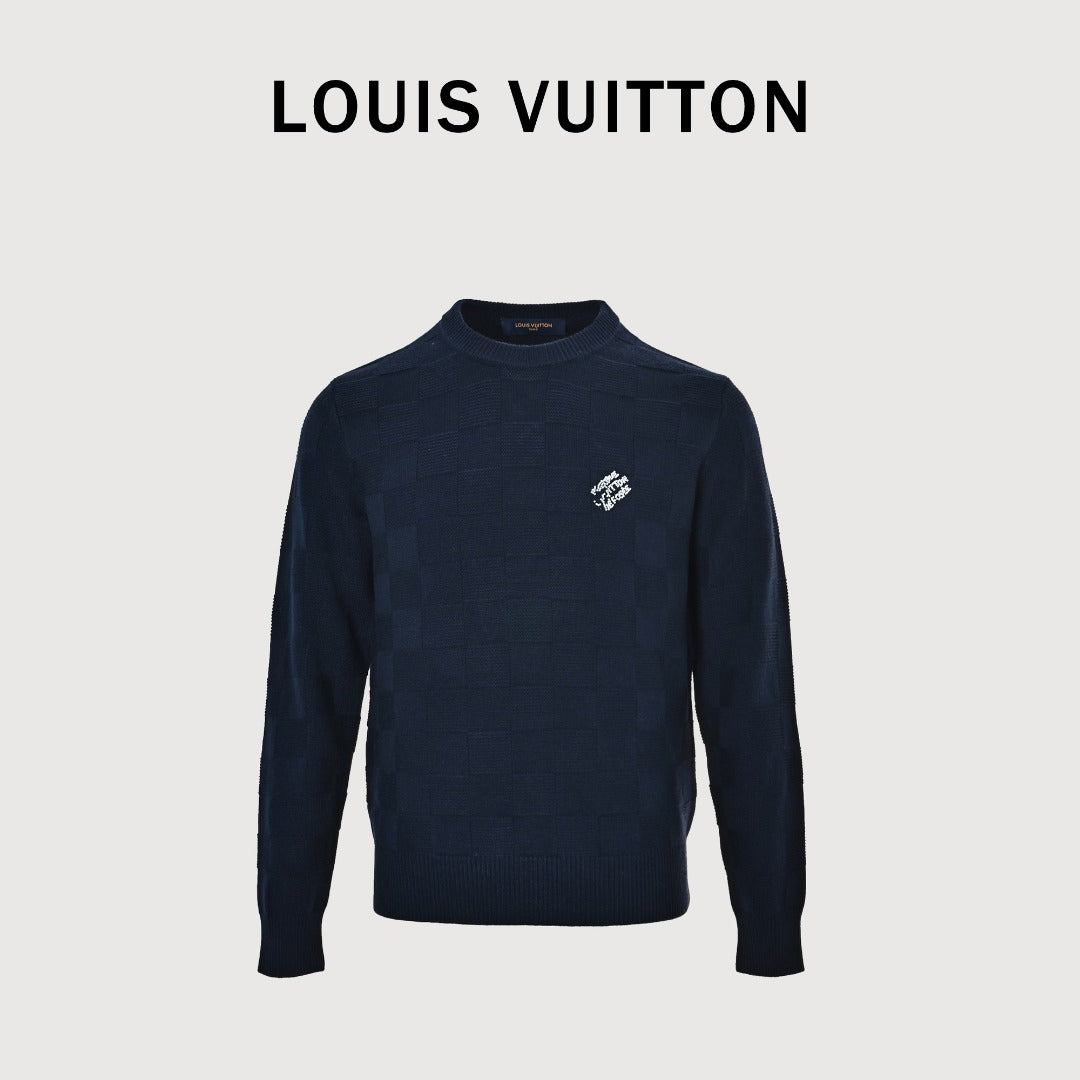 Louis Vuitton Checkerboard Bead-Embroidered Crewneck Sweater | Navy