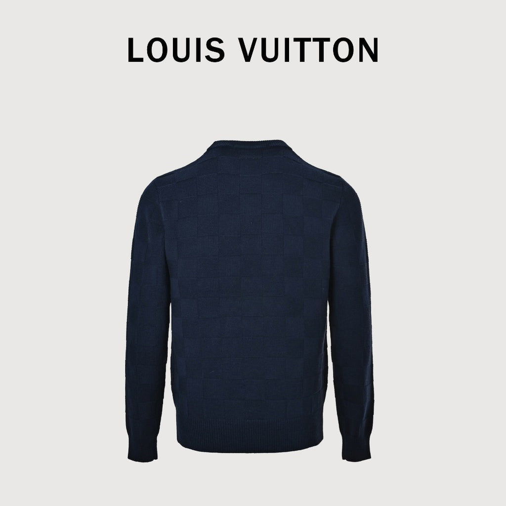 Louis Vuitton Checkerboard Bead-Embroidered Crewneck Sweater | Navy