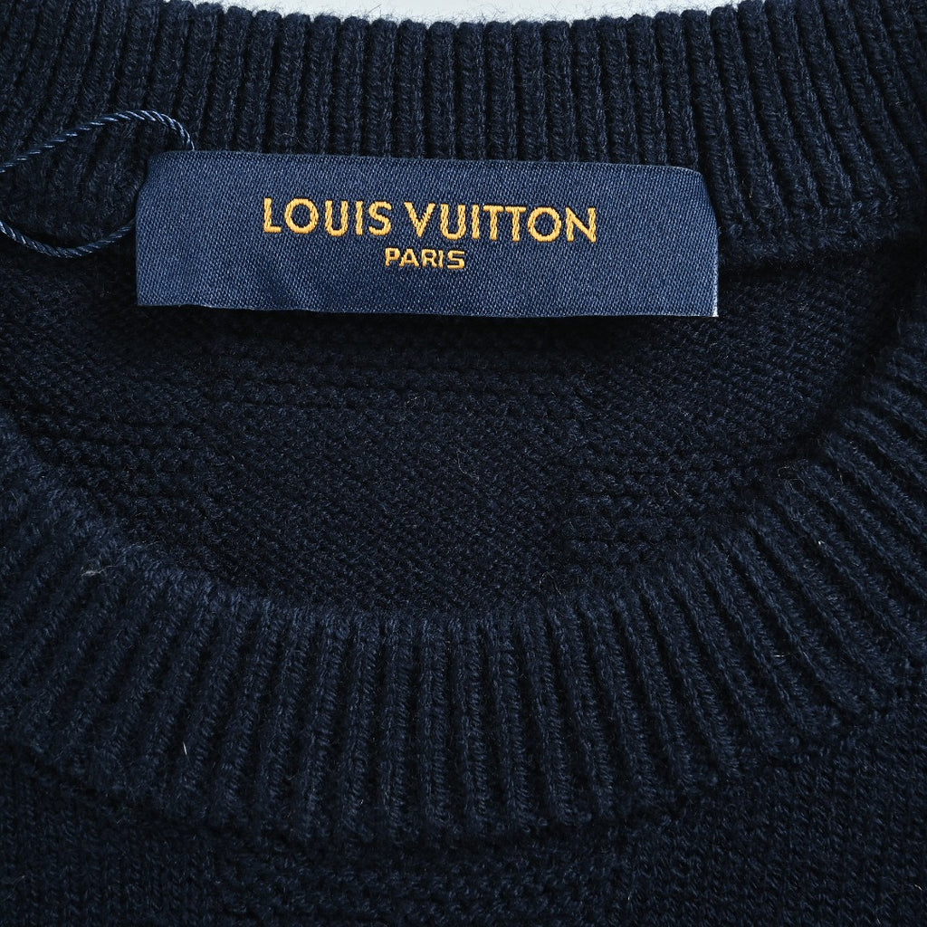 Louis Vuitton Checkerboard Bead-Embroidered Crewneck Sweater | Navy