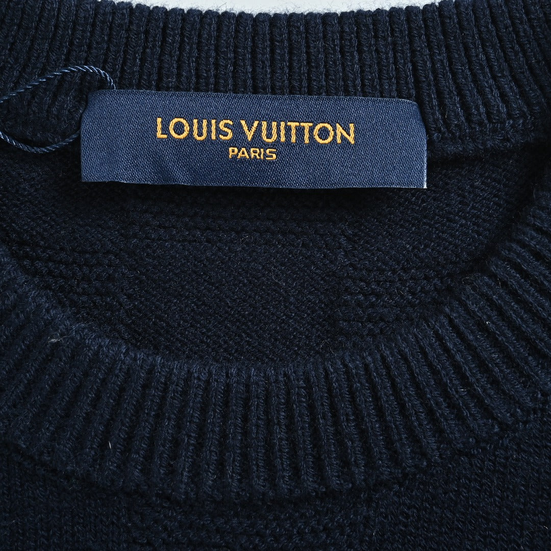 Louis Vuitton Checkerboard Bead-Embroidered Crewneck Sweater | Navy