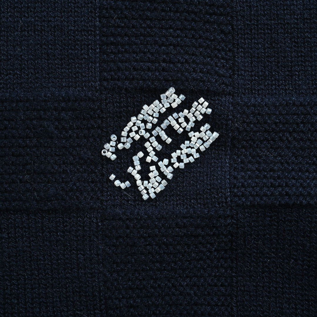Louis Vuitton Checkerboard Bead-Embroidered Crewneck Sweater | Navy
