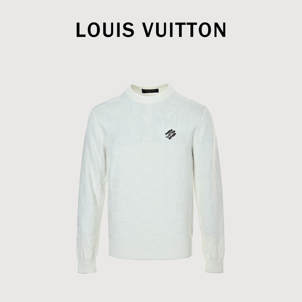 Louis Vuitton Checkerboard Bead-Embroidered Crewneck Sweater | White