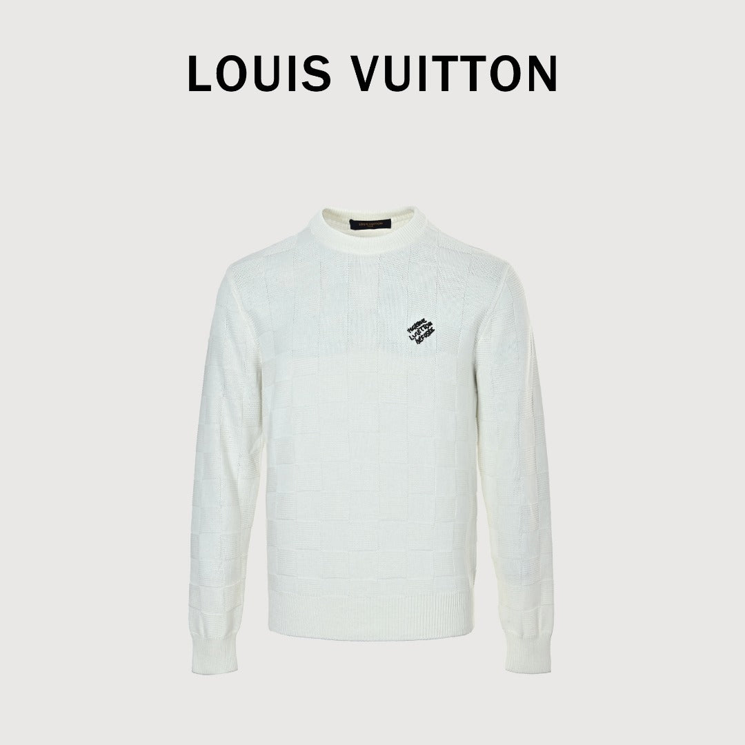Louis Vuitton Checkerboard Bead-Embroidered Crewneck Sweater | White