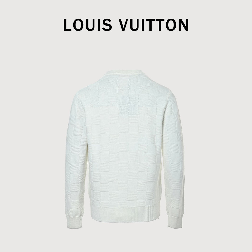 Louis Vuitton Checkerboard Bead-Embroidered Crewneck Sweater | White