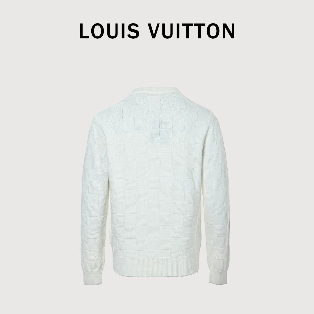 Louis Vuitton Checkerboard Bead-Embroidered Crewneck Sweater | White