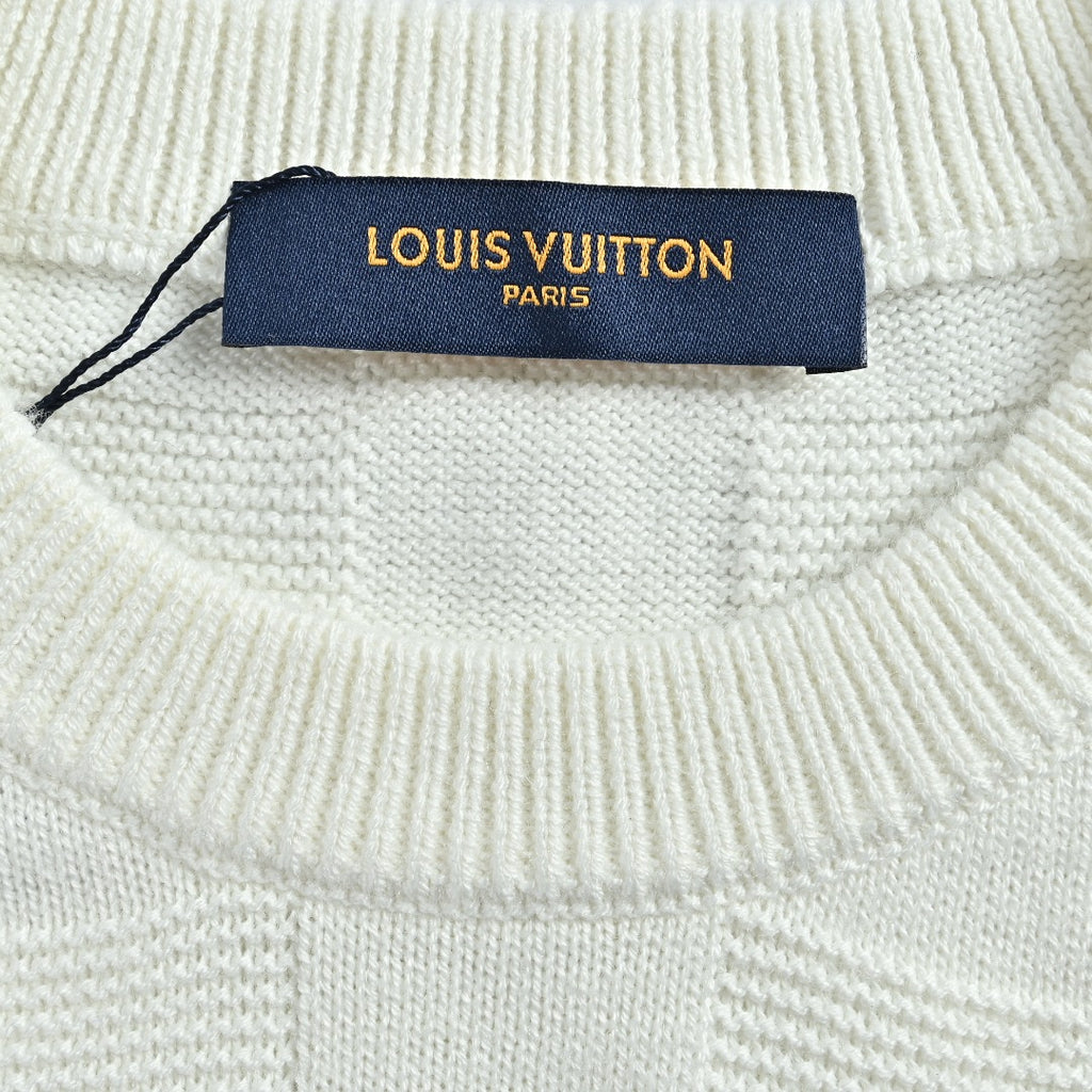 Louis Vuitton Checkerboard Bead-Embroidered Crewneck Sweater | White