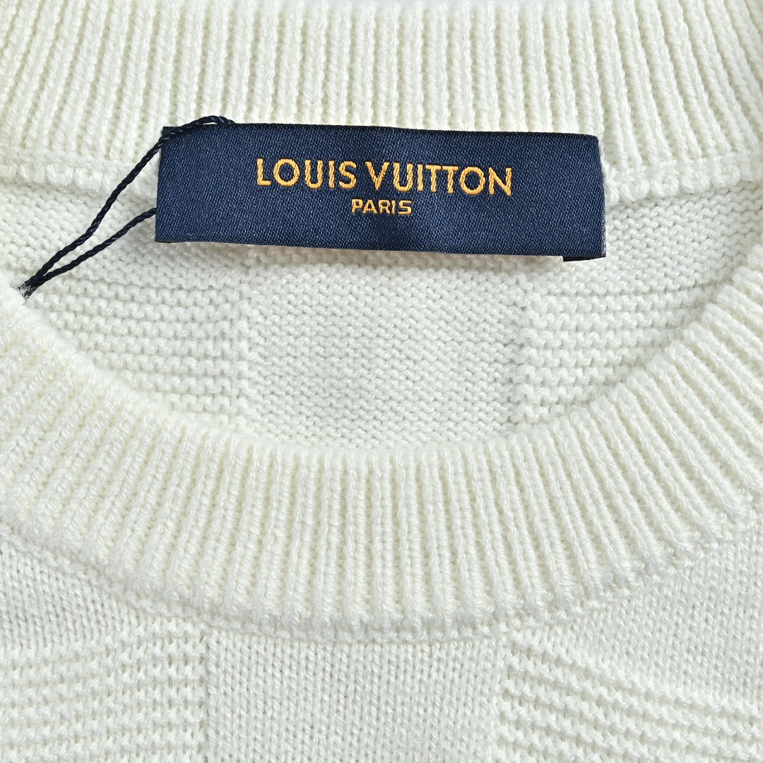 Louis Vuitton Checkerboard Bead-Embroidered Crewneck Sweater | White
