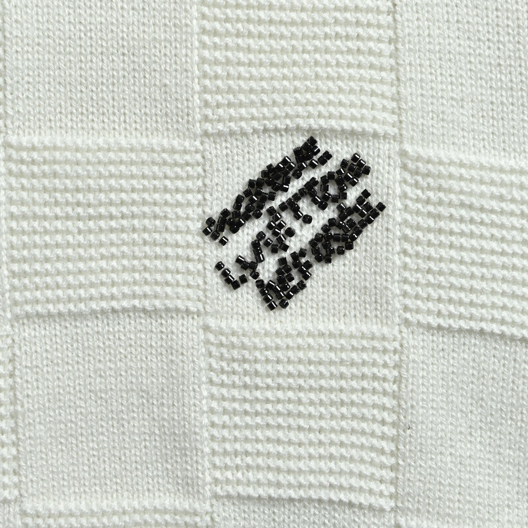 Louis Vuitton Checkerboard Bead-Embroidered Crewneck Sweater | White