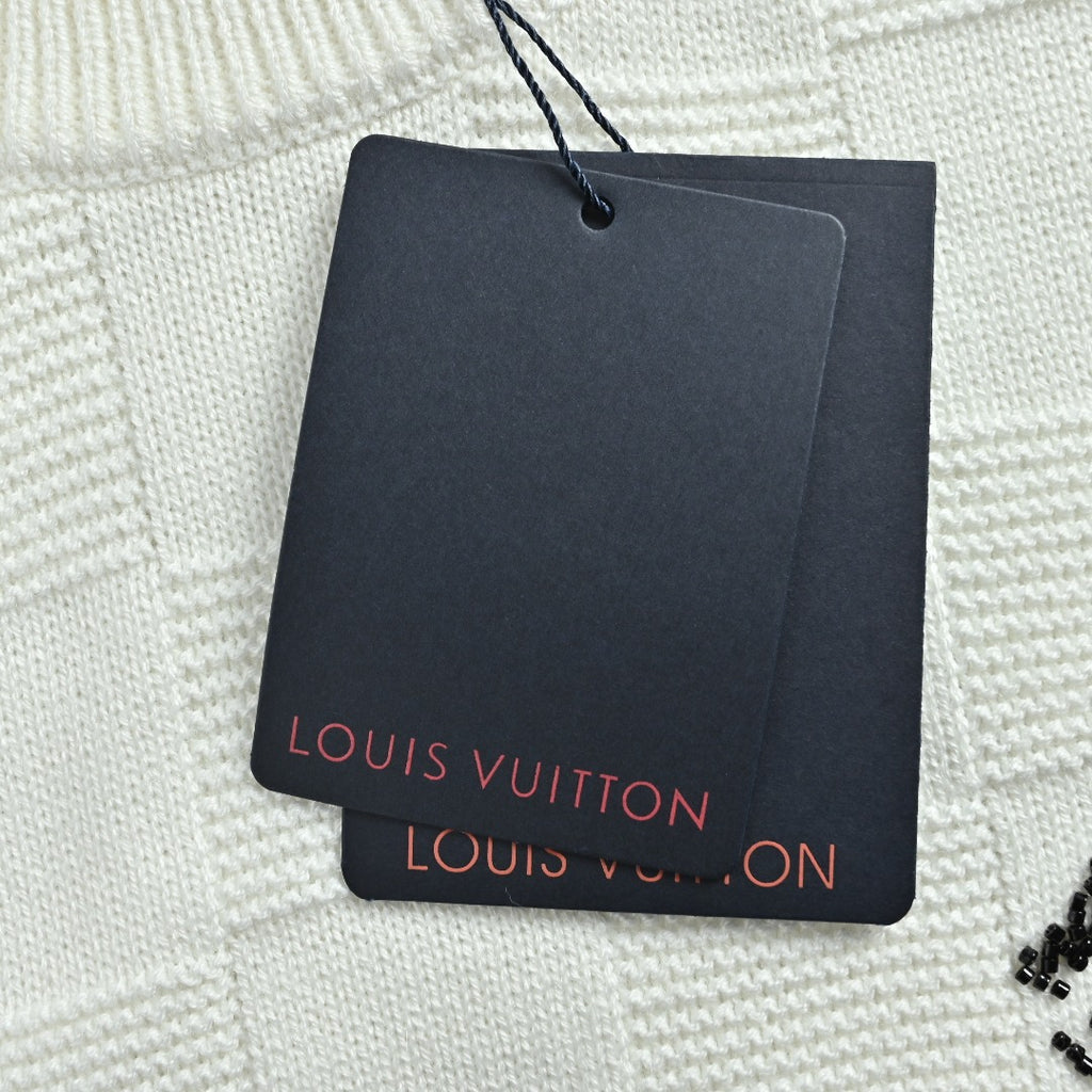 Louis Vuitton Checkerboard Bead-Embroidered Crewneck Sweater | White